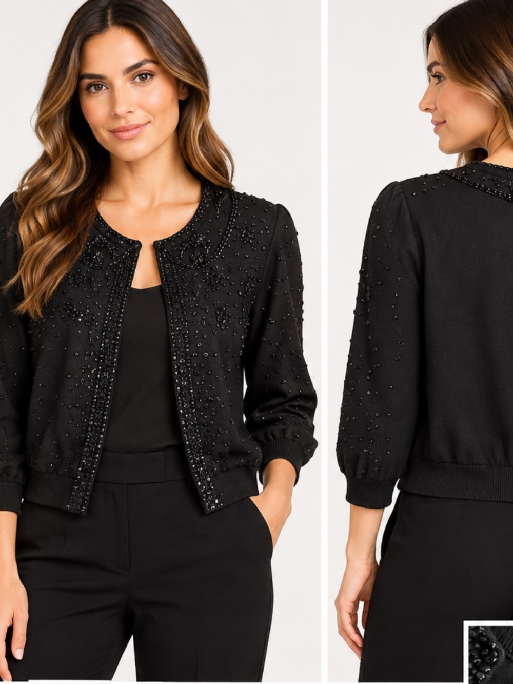 INC International Concepts Black slik blend Beaded Blazer cardigan size L whim